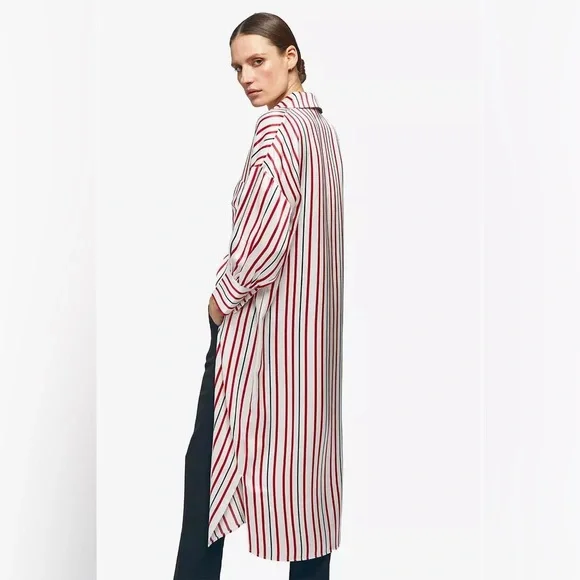 NWT Anine Bing Milly Silk Red Striped Dress - Picture 8 of 10